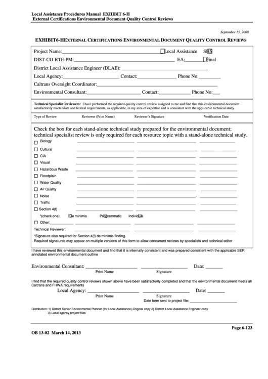 Form Ob 13-02 Exhibit 6-H - External Certifications Environmental Document Printable pdf