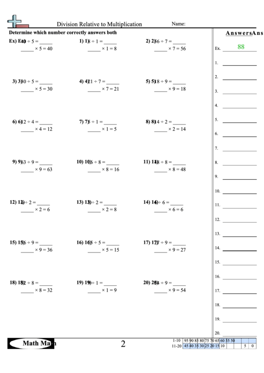 Division Relative To Multiplication Worksheets