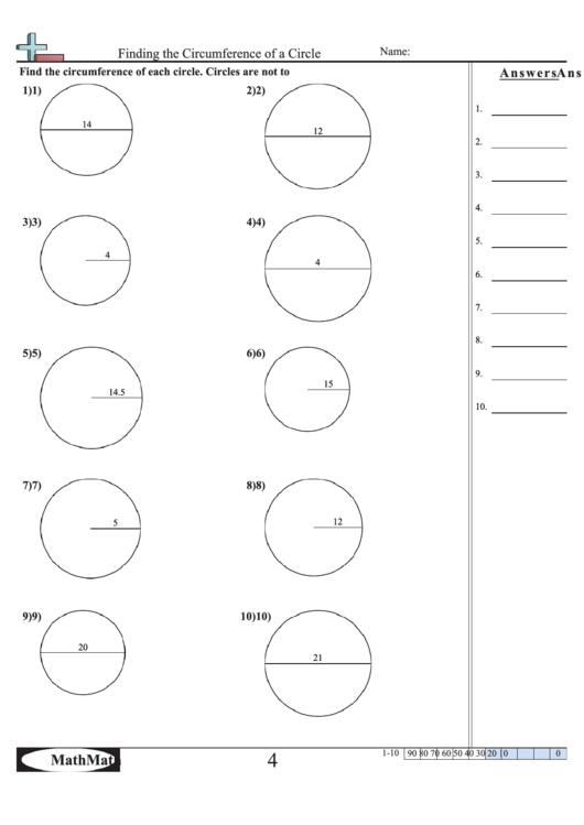 Finding The Circumference Of A Circle Math Worksheet With Answer Key Printable pdf