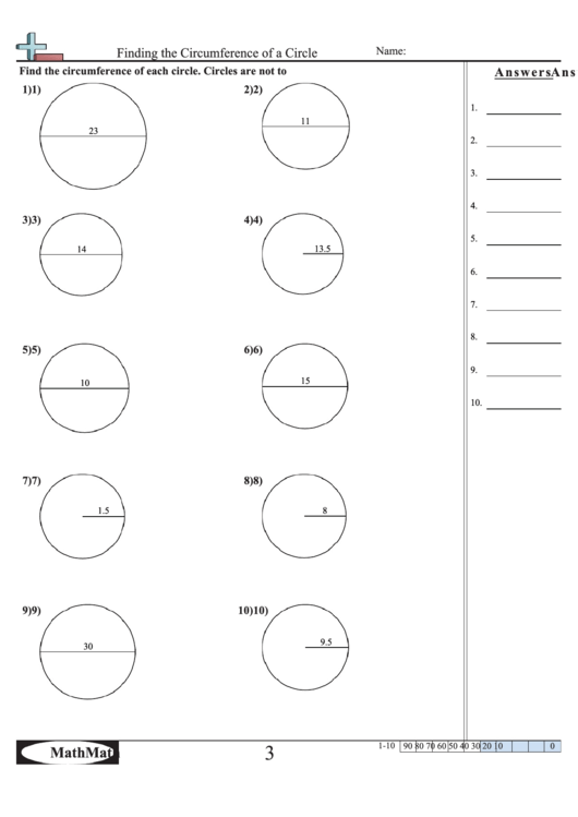 Finding The Circumference Of A Circle Math Worksheet With Answer Key Printable pdf