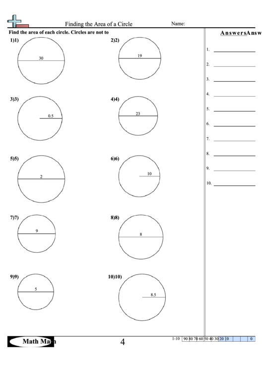 Finding The Area Of A Circle Math Worksheet With Answer Key Printable pdf