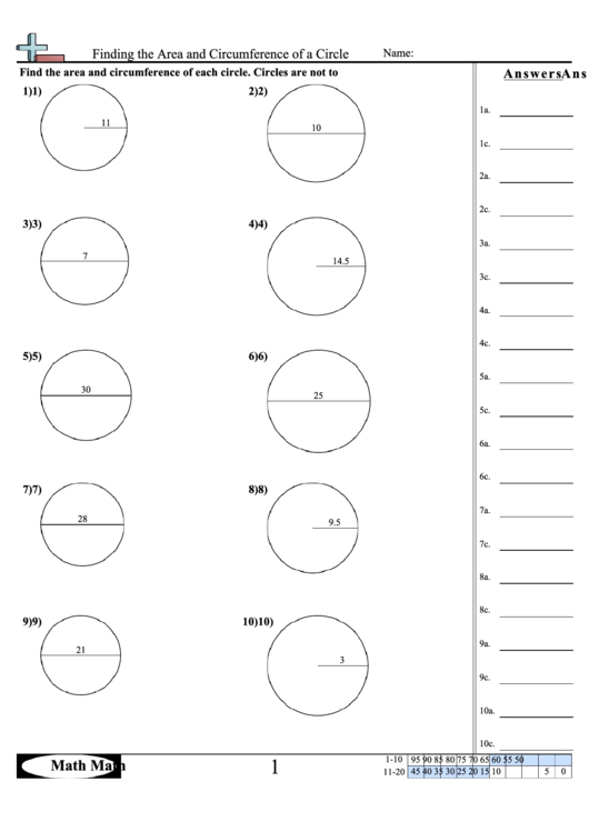 Finding The Area And Circumference Of A Circle Worksheet With Answer Key Printable pdf