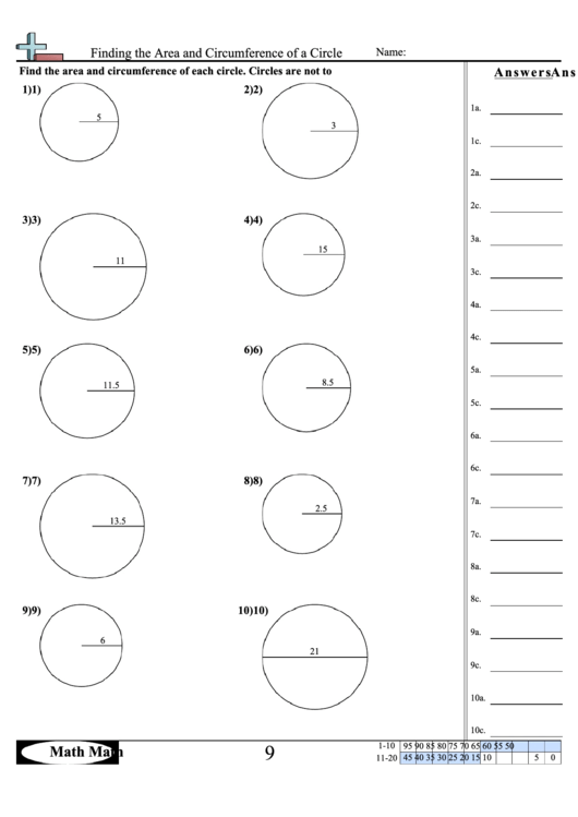 Finding The Area And Circumference Of A Circle Math Worksheet With Answer Key Printable pdf