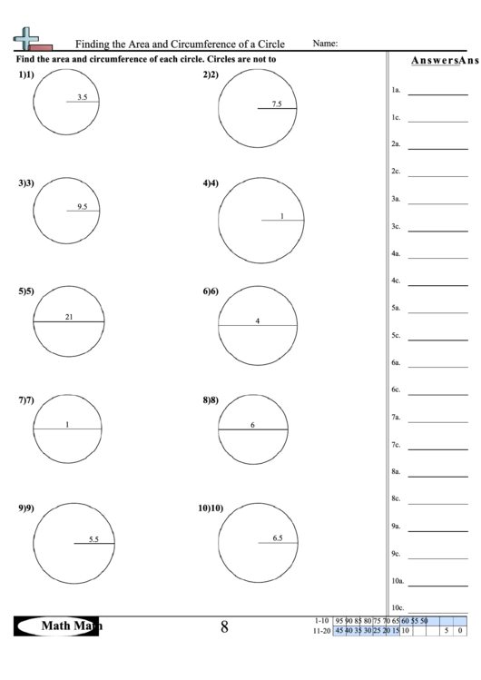 Finding The Area And Circumference Of A Circle Math Worksheet With