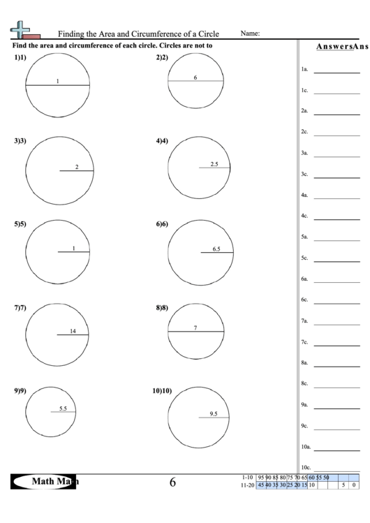 Finding The Area And Circumference Of A Circle Math Worksheet With Answer Key Printable pdf