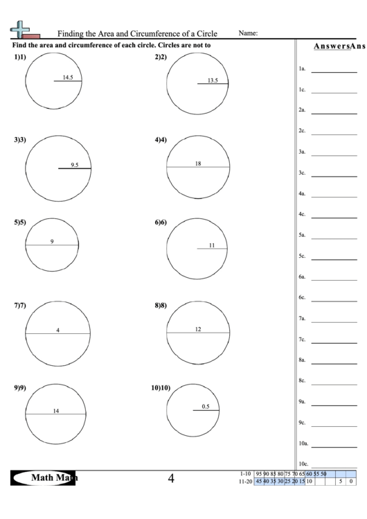 Finding The Area And Circumference Of A Circle Math Worksheet With Answer Key Printable Pdf Download