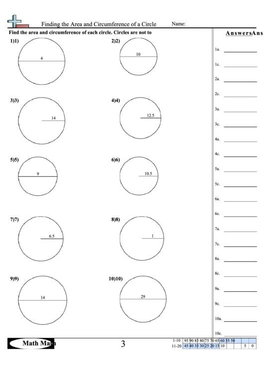 Finding The Area And Circumference Of A Circle Math Worksheet With Answer Key Printable Pdf Download