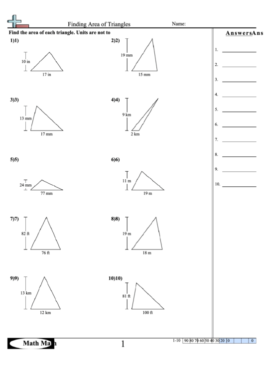 Finding Area Of Triangles Math Worksheet With Answer Key ...