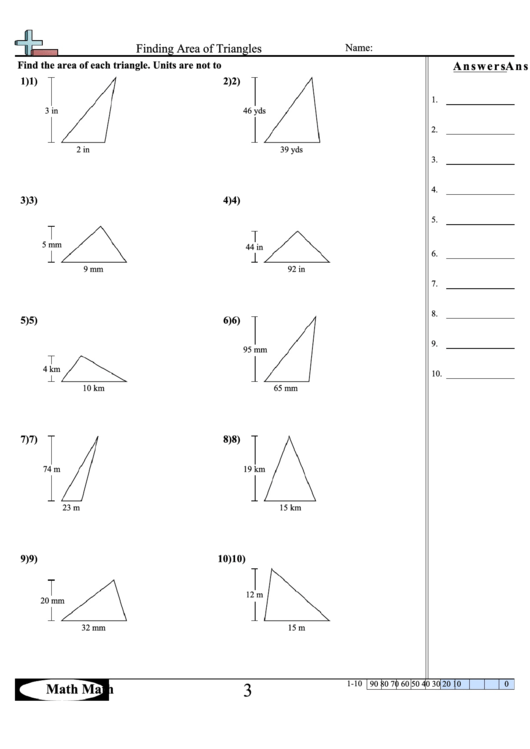 Finding Area Of Triangles Math Worksheet With Answer Key Printable pdf