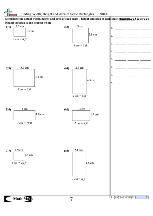 Finding Width, Height And Area Of Scale Rectangles Math Worksheet With Answer Key Printable pdf
