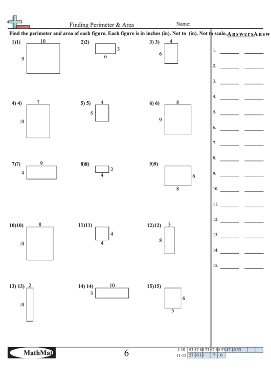 Finding Perimeter & Area Math Worksheet With Answer Key Printable pdf