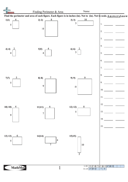 Finding Perimeter & Area Math Worksheet With Answer Key Printable pdf