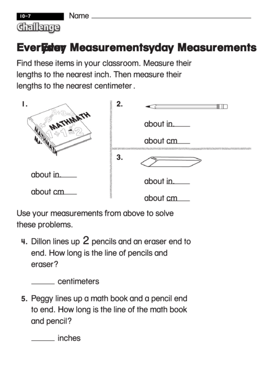 Everyday Measurements - Challenge Math Worksheet With Answer Key Printable pdf