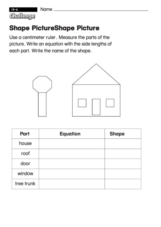 Shape Picture - Challenge Math Worksheet With Answer Key Printable pdf