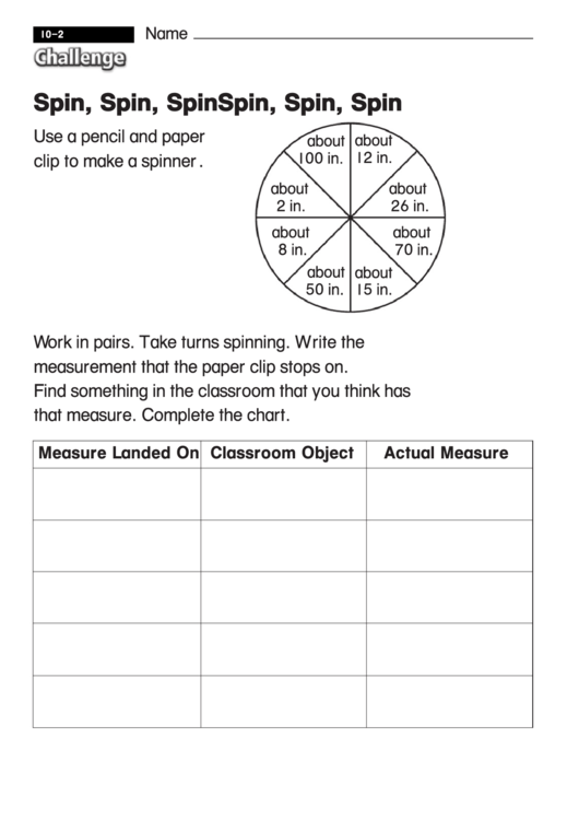 Spin, Spin, Spin - Challenge Math Worksheet With Answer Key Printable pdf