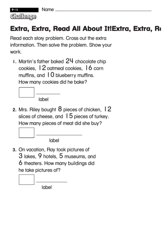 Extra, Extra, Read All About It! - Challenge Math Worksheet With Answer Key Printable pdf