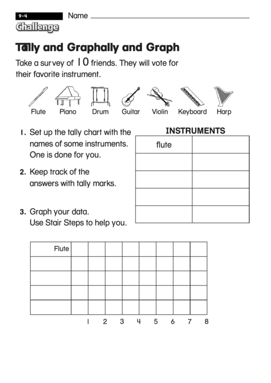 Tally And Graph - Challenge Math Worksheet With Answer Key Printable pdf