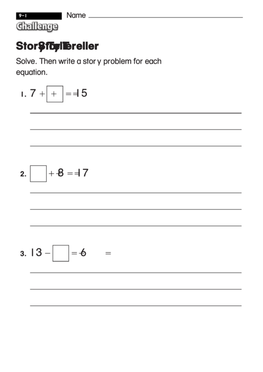 Story Teller - Challenge Math Worksheet With Answer Key Printable pdf