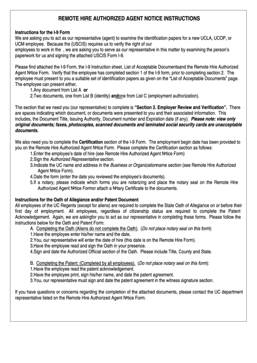 Remote Hire Authorized Agent Notice Instructions Printable pdf