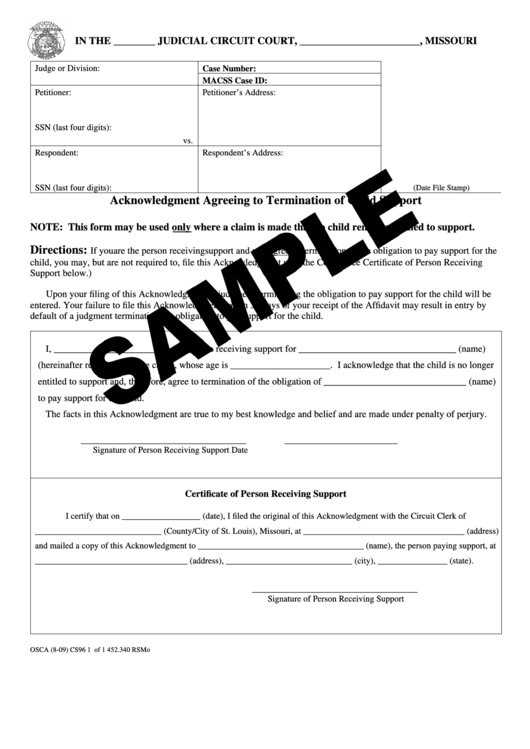 Acknowledgement Agreeing To Termination Of Child Support Printable pdf