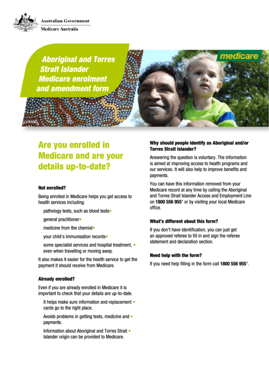 Aboriginal And Torres Strait Islander Medicare Enrolment And Amendment Form Printable pdf