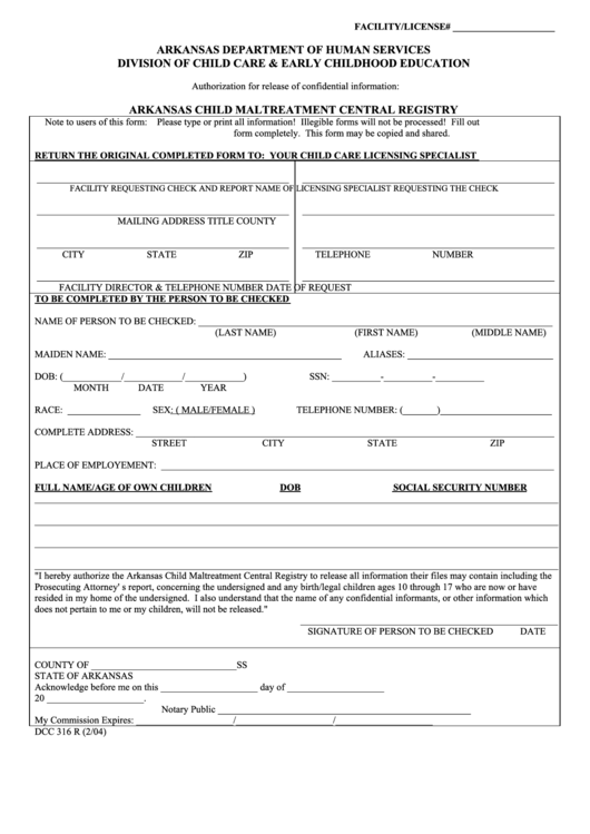 Arkansas Child Maltreatment Central Registry Printable pdf