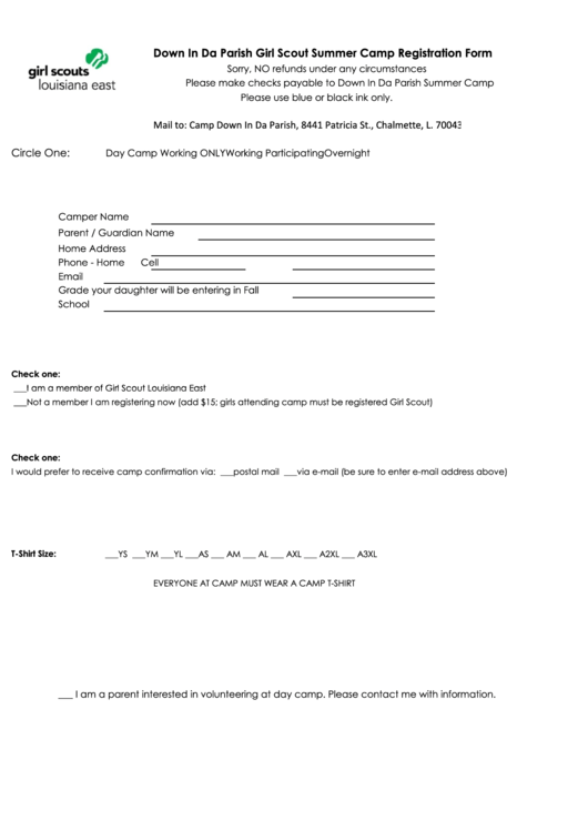 Down In Da Parish Girl Scout Summer Camp Registration Packet Printable pdf
