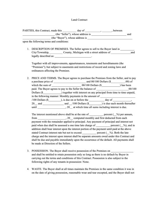 Land Contract Template Printable pdf