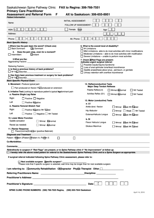 Primary Care Practitioner Assessment And Referral Form
