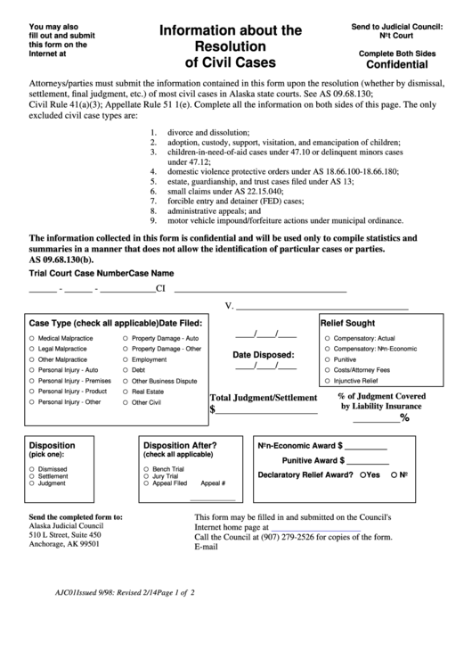 Civil Case Form - Alaska Judicial Council Printable pdf