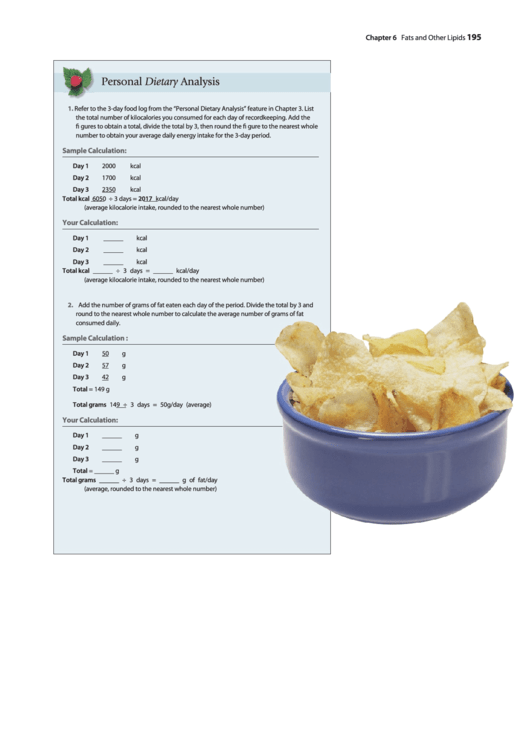 Personal Dietary Analysis Printable pdf