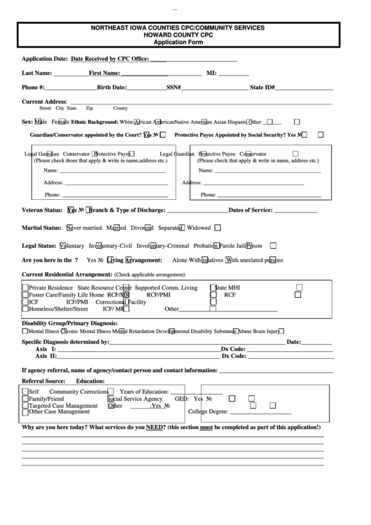 Northeast Iowa Counties Cpc/community Services Howard County Cpc Application Form Printable pdf