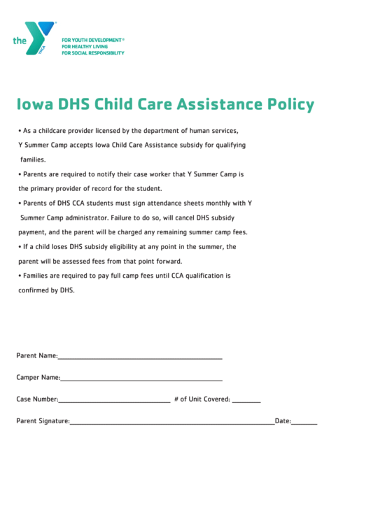 Iowa Dhs Child Care Assistance Policy Printable pdf