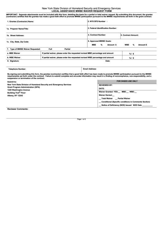 Fillable Ocfs-4631 - Local Assistance Mwbe Waiver Request Form Printable pdf