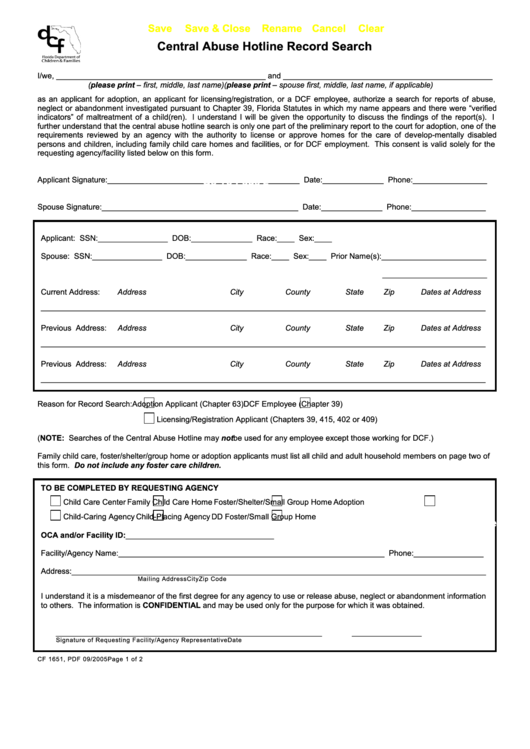 Fillable Central Abuse Hotline Record Search Template Printable pdf