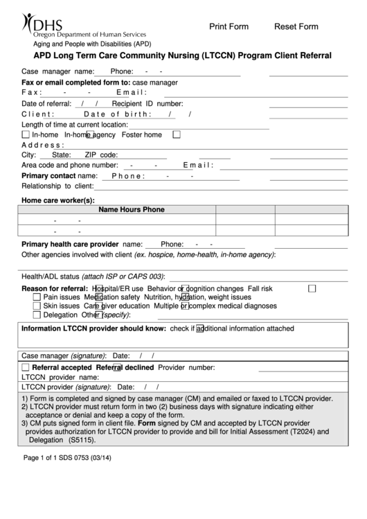 Fillable Apd Long Term Care Community Nursing (Ltccn) Program Client Referral Printable pdf