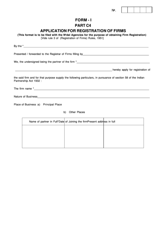 Form I Part C4 Application For Registration Of Firms Printable pdf