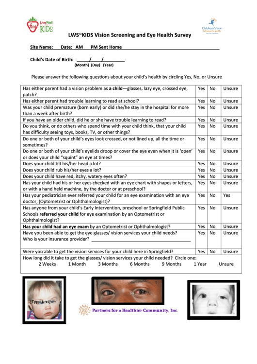 Vision Screening And Eye Health Survey Printable pdf