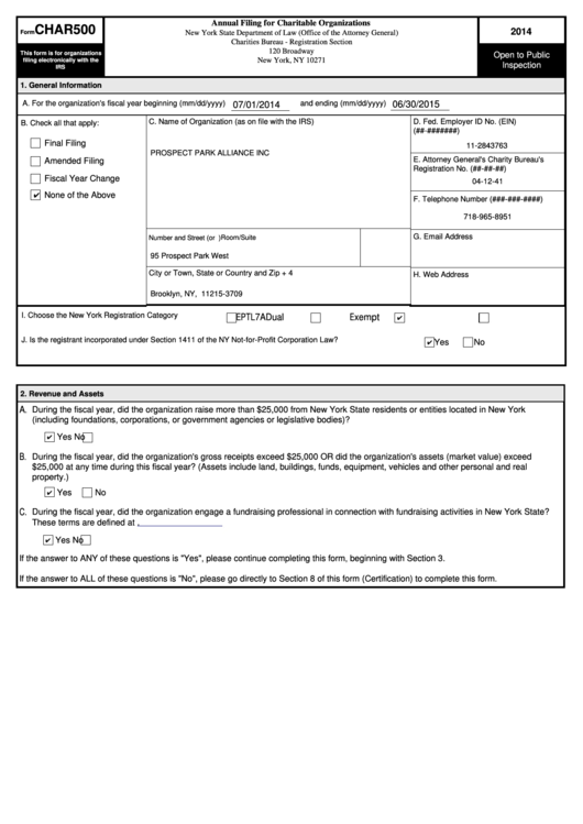 Form Char500 - Annual Filing For Charitable Organizations