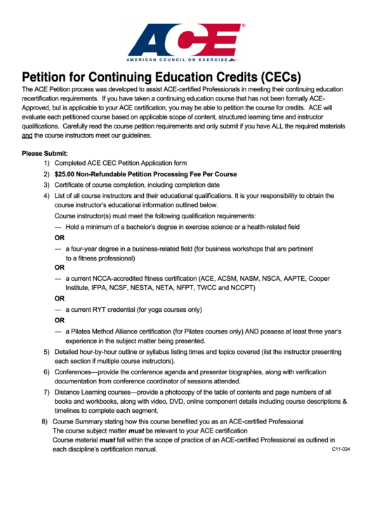 Petition For Continuing Education Credits Printable pdf