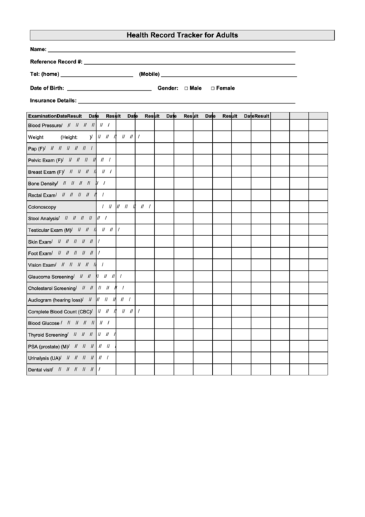 Health Record Tracker For Adults Printable pdf