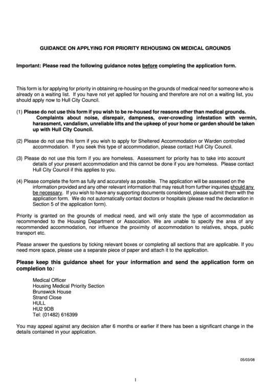 Guidance On Applying For Priority Rehousing On Medical Grounds Printable pdf