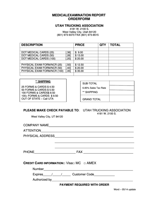 Dot Medical Form Order Printable pdf