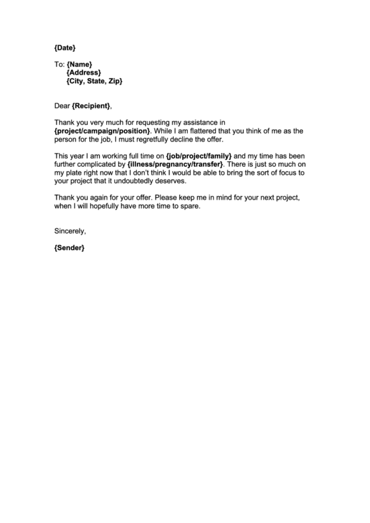 Personal Request Rejection Letter Template
