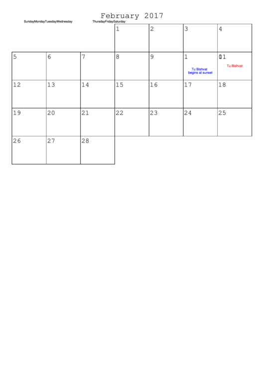 February 2017 Calendar Template Printable pdf