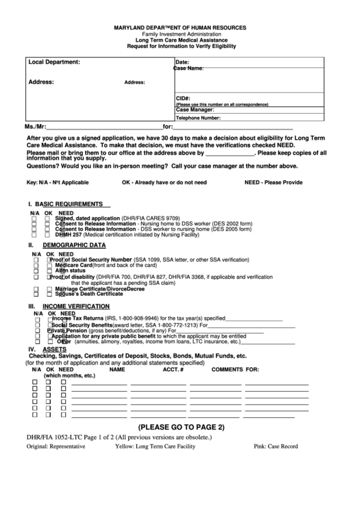 Fillable Maryland Department Of Human Resources Printable pdf