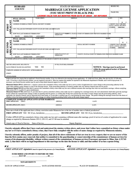 Fillable Marriage License Application Printable pdf