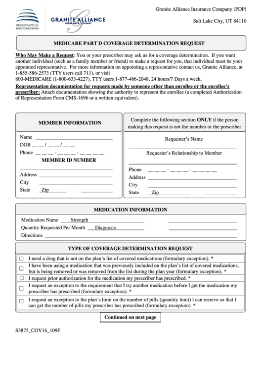 Medicare Part D Coverage Determination Request Form