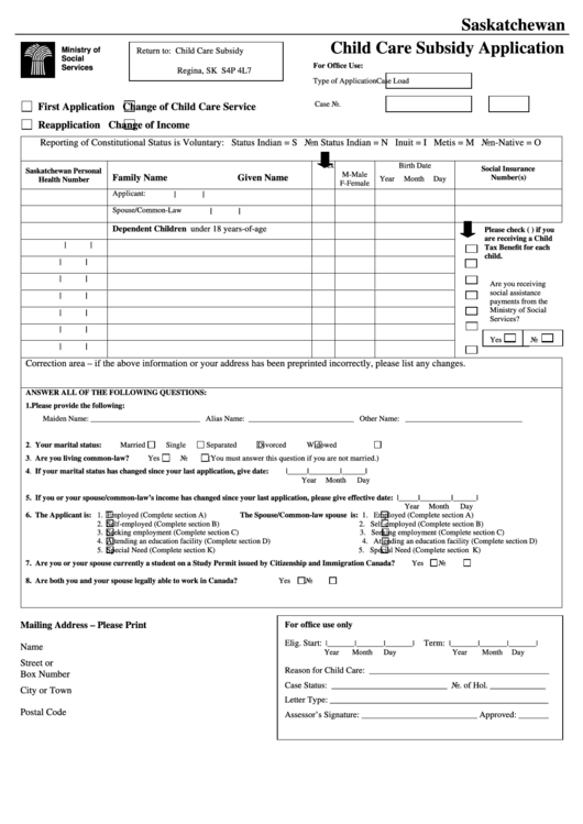 Child Care Subsidy Application Form Printable pdf