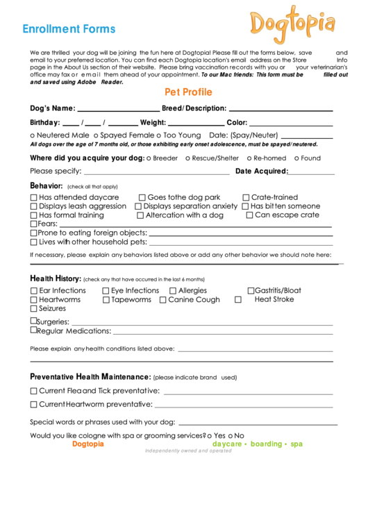 Fillable Enrollment Forms Printable pdf